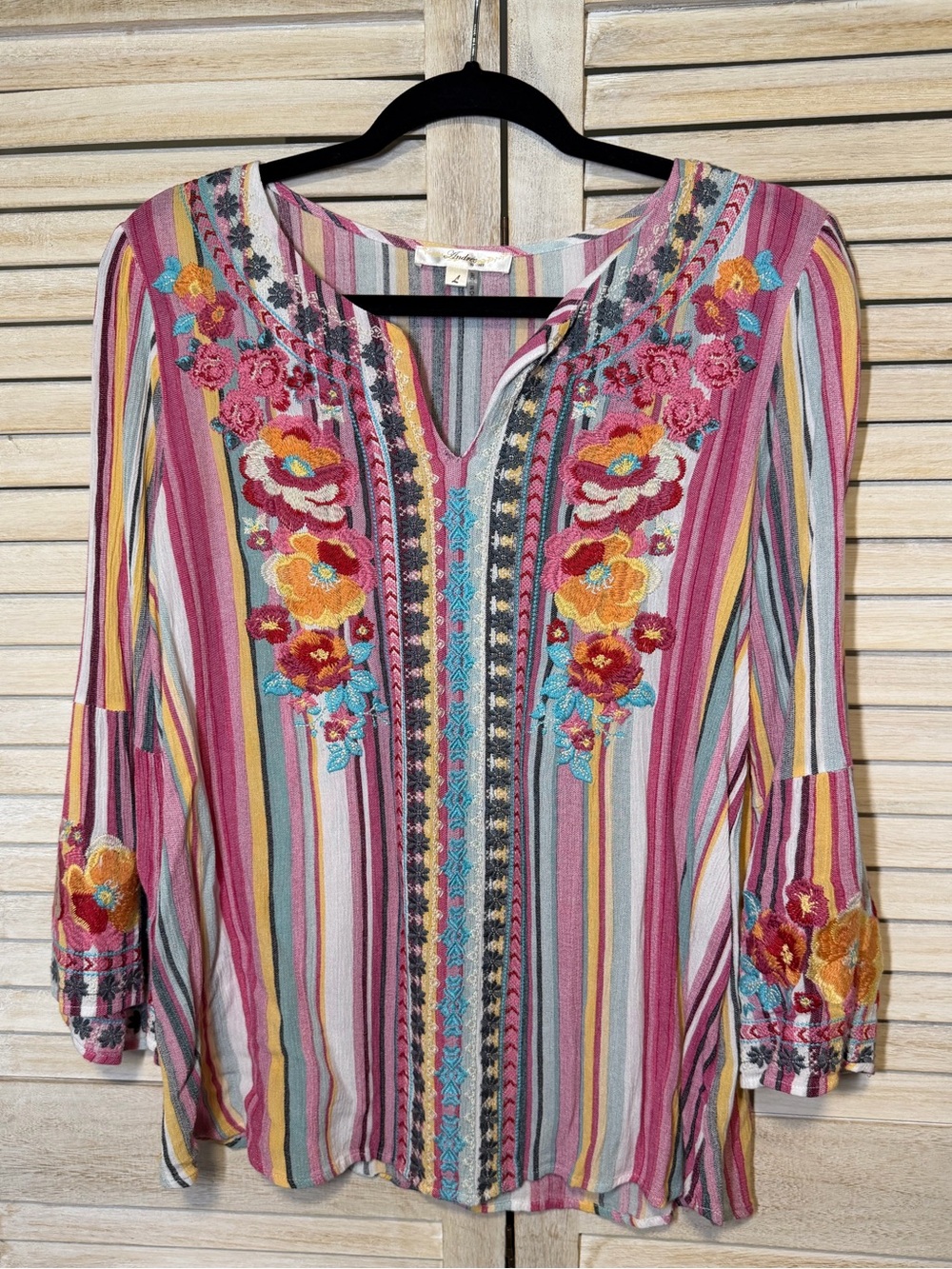 Floral Embroidered Striped Blouse